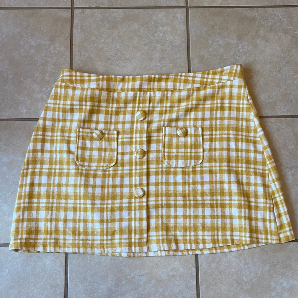 Plus Plaid Fake Button Wool-Mix Skirt
